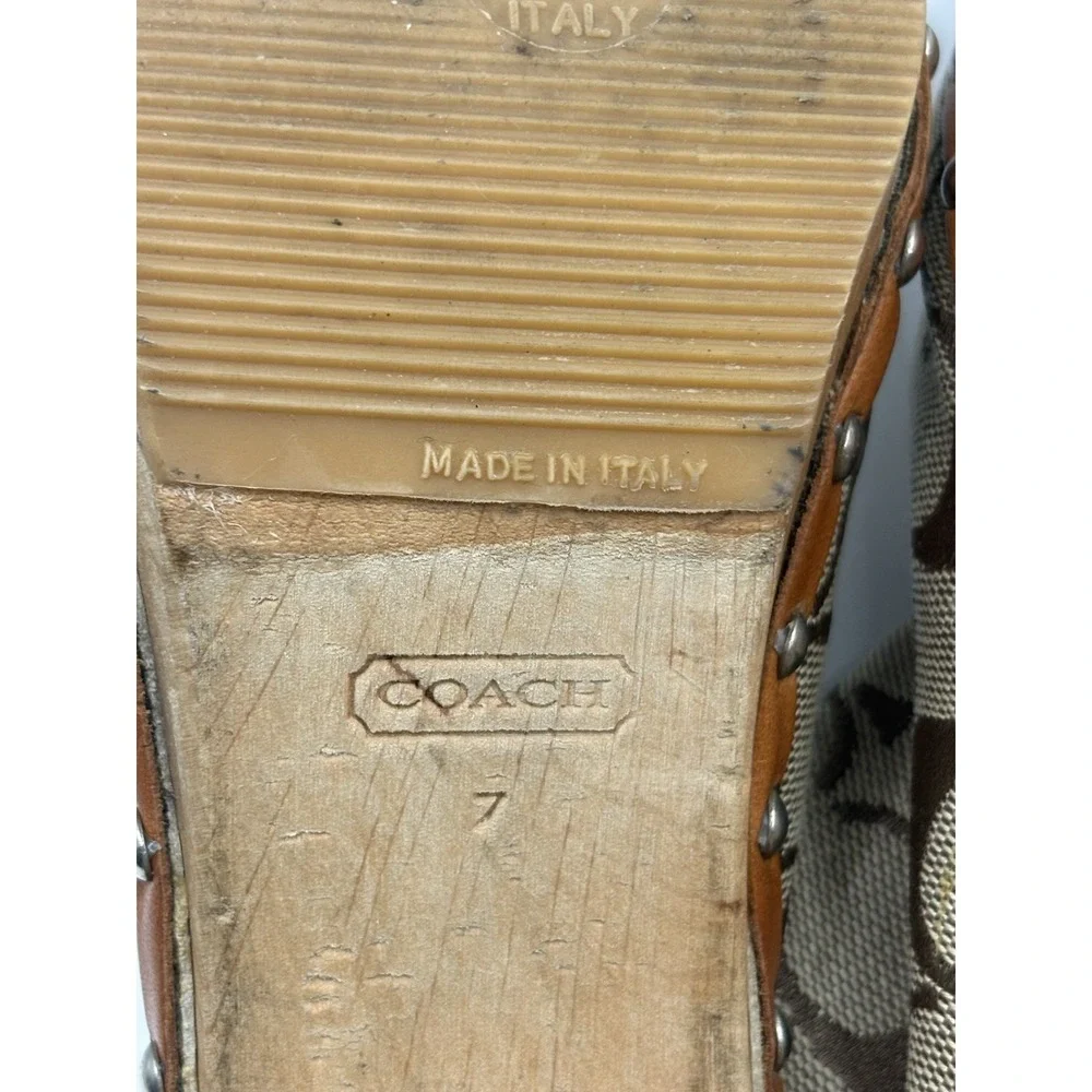 Coach Felicity Signature C Clog Mules Women's 7 Wood Heels Made Italy P058 G02